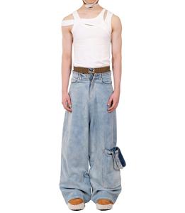 YKMOZI Custom Jeans Loose Fit Hombres Bolsillo grande Cierre de cremallera Suelto Slip On Jeans lavados 100% algodón - Product Image 2