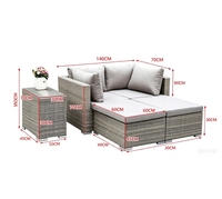 Ensemble de canapé modulable en rotin pour l'extérieur, 5 pièces, pour patio, jardin, cour, avec coussins épais imperméables et table en verre trempé