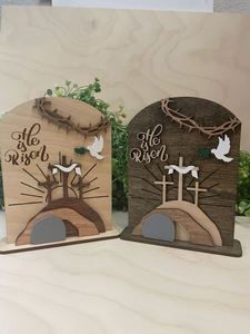 Christian Empty Tomb " He Is Risen" Religious <b>Home</b> Decor Easter Table <b>Sign</b> - Product Image 4