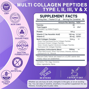 Poudre de peptides de collagène multi-sources en sachet, complément alimentaire pour la peau, les cheveux et les ongles, et anti-âge avec vitamines C et E - Product Image 6