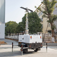 Générateur diesel mobile 6 kW, tour d'éclairage, mât de 9 m, 4*500W, lumières LED, mât à levage hydraulique avec réservoir de carburant de 400 L