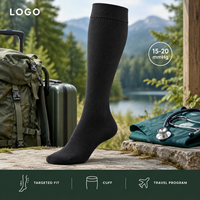 Chaussettes de compression pour mollets, à compression graduée 15-20 mmHg, noires, hauteur genou, avec manchette souple et large, pointe plate plus large, conformes à la tableau de mesure, vérifiées