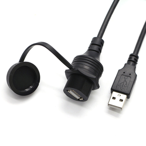 Câble USB 2.0 étanche IP67 OEM/ODM à montage sur panneau, USB A mâle vers femelle, extension traversante avec écrou de blocage et capuchon anti-poussière - Product Image 4