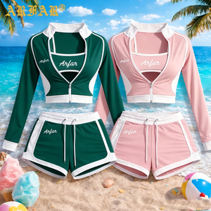 Set Tuta Sportiva Y2K per Donne con LOGO Personalizzato, Abbigliamento Attivo Femminile, Set Yoga con Giacca Full Zip e Pantaloncini, Completo Fitness 3 Pezzi per Donne - Product Image 2