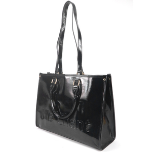 <span class=keywords><strong>Sac</strong></span> fourre-tout en cuir PU verni pour <span class=keywords><strong>femme</strong></span>, <span class=keywords><strong>noir</strong></span>, avec lettres embossées, <span class=keywords><strong>sac</strong></span> à main à poignée supérieure, en stock dans l'entrepôt outre-mer - Product Image 4