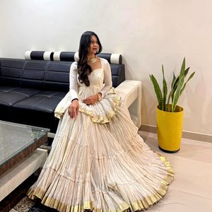 LAHENGA KEDIYU ( CHOLI ) PURE COTTON INNER <b>MICRO</b> COTTON GATA BORDER LACE WORK SUIT - Product Image 1