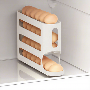 Contenitore Portauova Rotante a Quattro Livelli, Scatola Rettangolare in Plastica con Ruote per Frigorifero, Organizzatore da Cucina - Product Image 5