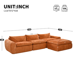 Ensemble de canapés modernes compressés en mousse haute densité avec dossier et coussin d'assise intégrés, bordure décorative, design sans pieds pour appartement - Product Image 6