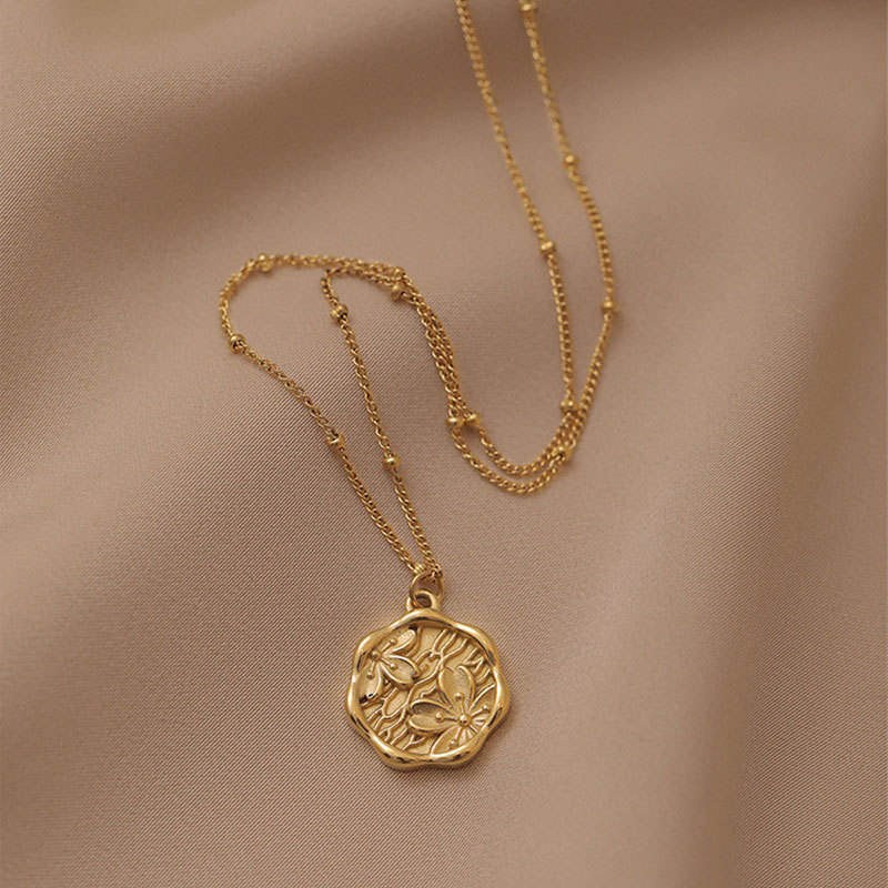 Chain Engraved Gold Coin Necklace Trendy Tarnish Free 18k Gold