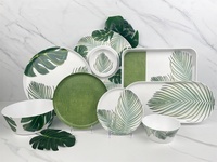 Assiette, plateau et bol à salade en mélamine Bestwares, motif feuille naturelle, logo personnalisé, vente en gros, pour services de table