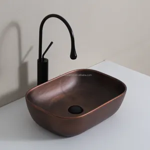 Hochwertige rote Kupfer Keramik Mid century Designer Badezimmer benutzer definierte Farbe Keramik Becken Gefäß Waschbecken