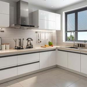 Armoires de cuisine modernes modulaires de haute qualité intégrées 2025 avec finition PVC brillant, application pour centre commercial, accessoires de panier de tiroir - Product Image 2