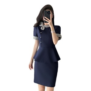 Women's Short Sleeve Suit Set Mandarin Collar Satin Summer Work Uniform Elegant Professional Attire For Beauty Salon Jewelry - Product Image 5