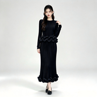 Ensemble plissé élégant pour femme, prêt à expédier, haut peplum et jupe sirène, expédition en 7 jours, ensemble plissé Miyake