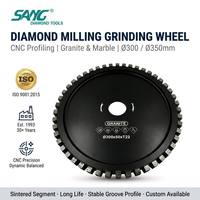 Roue de profilage diamantée frittée 300mm 350mm à profil bullnose, ogive et biseau pour comptoirs en granit et marbre, directement de l'usine
