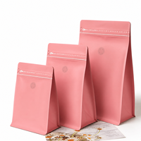 Sacs à café en aluminium métallisé VMPET à fond plat avec valve de dégazage et fermeture éclair, en stock, 5oz 8oz 17oz 35oz 150g 250g 500g 1kg