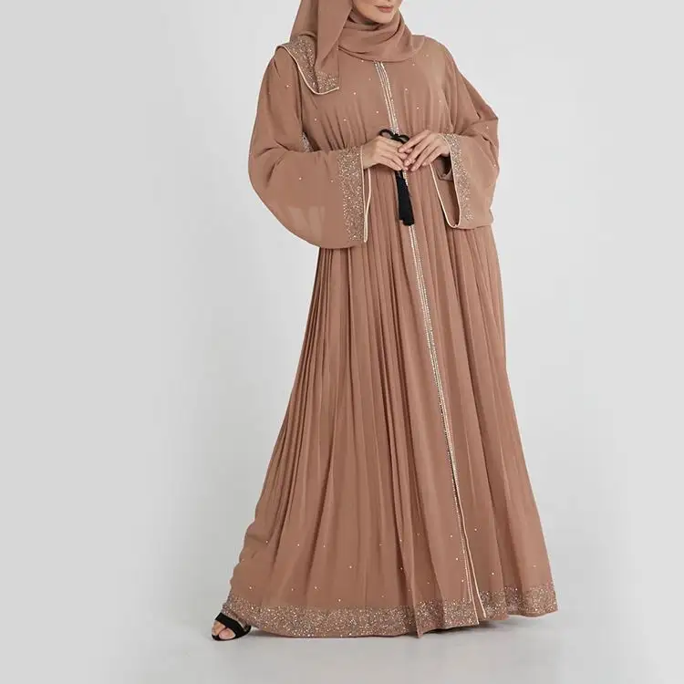 2019 Tunik Kualitas Tinggi Pakaian Islami, Kemeja Kemeja Jubah Lipit untuk Wanita Kerja dengan Desain Abaya Sederhana