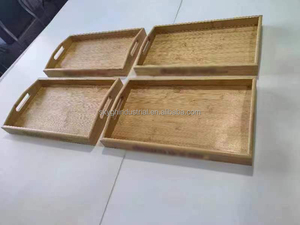 Bandeja para servir comida de cocina personalizada, plato rectangular acrílico de <span class=keywords><strong>Metal</strong></span> y madera para aperitivos, galletas de frutas con patrón ovalado para uso doméstico - Product Image 2