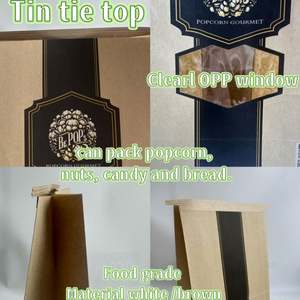 Sacs en papier kraft brun en gros avec fenêtre, sacs en papier kraft avec fermeture à languette, sacs pour biscuits, sacs pour café, sacs pour pop-corn - Product Image 3