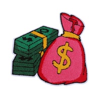 En gros, Patch brodé en chenille thermocollant motif sac d'argent et dollar pour vêtements, vestes, chapeaux, sacs