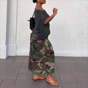 BR6007 Nouveaux pantalons amples et droits décontractés de style streetwear pour femmes, <span class=keywords><strong>camouflage</strong></span>, mi-longs - Product Image 3