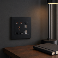 Prise murale universelle moderne et minimaliste à 5 trous avec double port USB, large plage de tension, personnalisable, vente en gros, support OEM, idéale pour les chambres d'hôtel