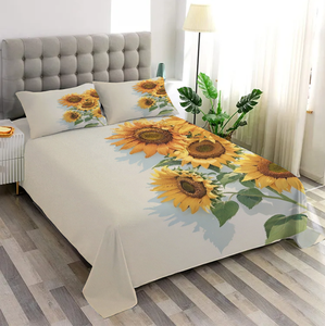 Tùy Chỉnh Sang Trọng 3D In Polyester Hướng Dương In 3-Mảnh Tấm Phẳng Đặt Thiết Kế Hiện Đại Bộ Đồ Giường - Product Image 1