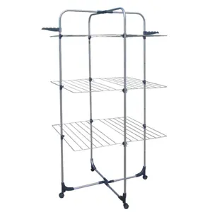 YHB-4603A manufacture whole sale multi function 3 layers 18m folding metal portable clothes dryer stands with wheels