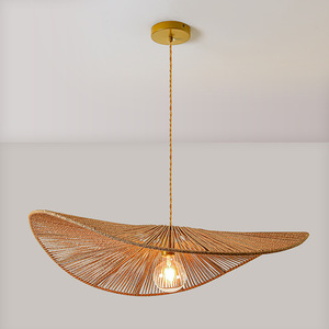 Lustre ovale en rotin style japonais Wabi Sabi, E27, doré, pour salon, chambre, salle à manger - Product Image 2
