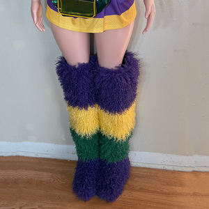 أحذية نسائية طويلة فوق الركبة من فرو منغوليا لموسم ماردي غرا، أحذية شتوية طويلة مبطنة، أحذية طويلة فوق الركبة - Product Image 1