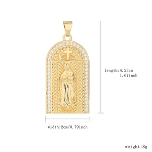 Collana con Pendente della Vergine <span class=keywords><strong>Maria</strong></span> in Ottone Placcato Oro 14K, Stile Hip Hop Iced Out Bling, Medaglia Religiosa Cristiana <span class=keywords><strong>per</strong></span> Uomini e Donne, Idea Regalo - Product Image 2
