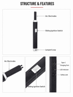 Briquet électrique à arc rechargeable USB-C à long manche – Allumeur coupe-vent sans flamme avec verrou de sécurité pour bougies, barbecues et cuisine