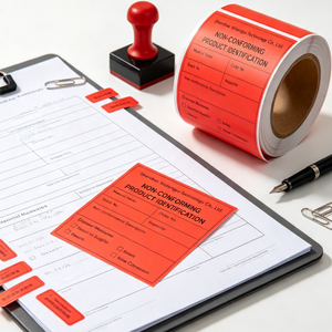 Etiquetas de advertencia en rollo de color rojo brillante, papel recubierto de alta calidad, pegatinas adhesivas para productos no conformes, para almacenes y fábricas - Product Image 3