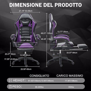 Silla de Juego Ergonómica DB, Silla de Oficina Reclinable de Cuero PU con Reposapiés para Adultos - Product Image 4
