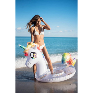 Flotteur gonflable PVC Licorne Pailletée MAKE WAVES 62x40x50 pouces pour adultes - Utilisation piscine et plage - Product Image 6