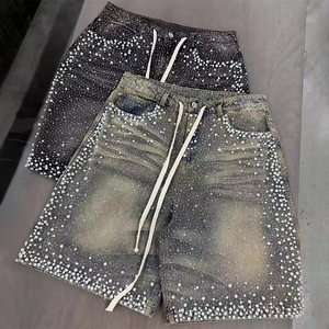 <span class=keywords><strong>Pantaloncini</strong></span> in Denim da Uomo con Strass, Stile Vintage, Personalizzati, del Produttore di Denim <span class=keywords><strong>Streetwear</strong></span> - Product Image 1