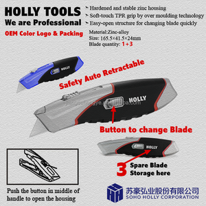 Cuchillo retráctil automático <span class=keywords><strong>con</strong></span> caja de aleación, antideslizante, seguro, <span class=keywords><strong>con</strong></span> mango de goma de zinc, cuchilla de seguridad retráctil automática, cuchilla multiusos. - Product Image 2