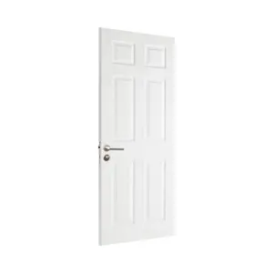 Precio barato, 6 paneles, puerta moldeada precolgada de madera interior HDF pintada en blanco para apartamento