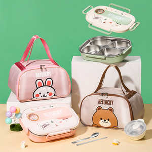 Boîte à lunch isotherme en acier inoxydable 316, petite, avec couvercle, pour enfants, élèves du primaire, dessin animé, compartimentée en 4 sections, type <span class=keywords><strong>bento</strong></span> - Product Image 2