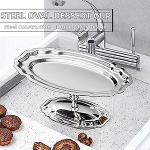 Bol à dessert ovale moderne en acier inoxydable 304, sans BPA, écologique, pour fêtes, coupes à glace, gâteaux et thé de l'après-midi à domicile - Product Image 2