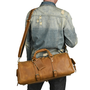 Bolso de Viaje Retro de Cuero Crazy Horse para Hombre, Gran Capacidad, Correa Ajustable, Bolso Cruzado, Viaje de Negocios, Color Sólido - Product Image 1