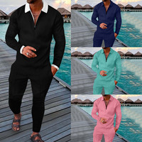 Ensemble de survêtements décontractés pour hommes, 2 pièces, avec pantalon et veste zippée à col polo, contrastant, nouvelle collection, vente en gros
