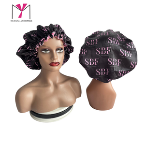 Muyang Customize Satin <b>Bonnet</b> With Drawstrings 54-56cm Printed Pattern Fashion Sleep Hat For Women Home Use - Product Image 2