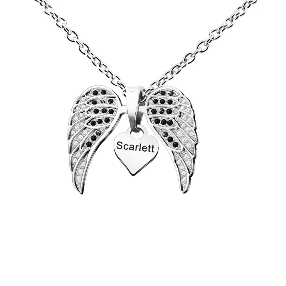 Hot Sale Mode Angel Wings Pfirsich Herz Halskette Custom ized Name Logo Text Edelstahl Schlüsselbein Kette Anhänger Halskette