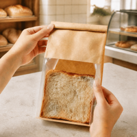 Sac à pâtisserie en papier brun avec fenêtre et fermeture à fil pour présentation de croissants et biscuits en boulangerie, comptoir de café, impression personnalisée, commandes en gros