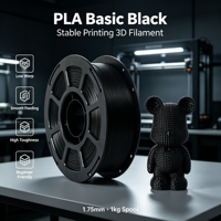 Filament d'imprimante 3D MEIJIMEI PLA, tiges en plastique de 1,75 mm de diamètre, température d'impression standard, noir, 1 kg, haute résistance