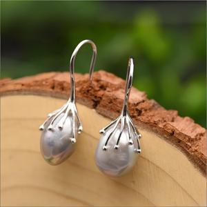 Brincos de Pérola para Noivas, Brincos de Pérola de Água Doce com Gancho de Prata, Acessório Elegante para Casamento e Festa - Product Image 1