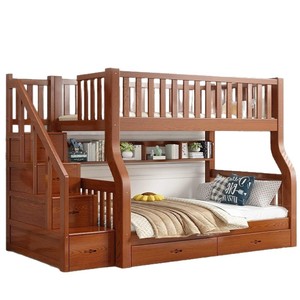 Cama <span class=keywords><strong>litera</strong></span> infantil moderna minimalista de roble, multifuncional, de madera maciza, de dos niveles (superior e inferior) para casas pequeñas - Product Image 1