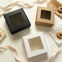 Boîte cadeau rigide de petite taille en papier kraft biodégradable brillant avec fenêtre transparente en PET pour bougies et savons en barre