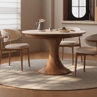 Table à manger extensible de style crème français, en bois massif, ronde à ovale, pour salon moderne et minimaliste